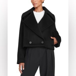 STAUD mini carver coat wool blend cropped peacoat oversized loose fit classic